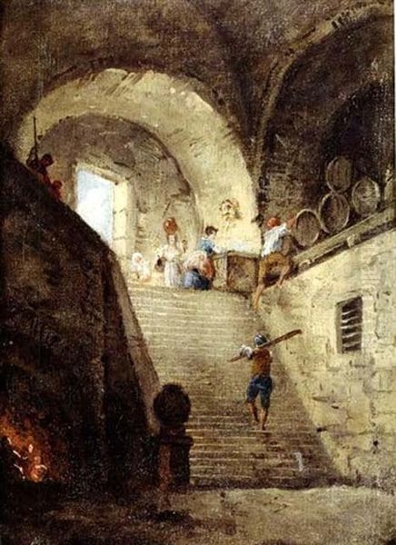 L'escalier Oil Painting by Hubert Robert