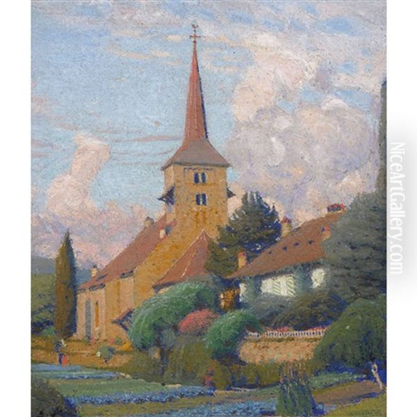 Sommerliche Garten Mit Kirche Oil Painting by Jean Philippe Edouard Robert