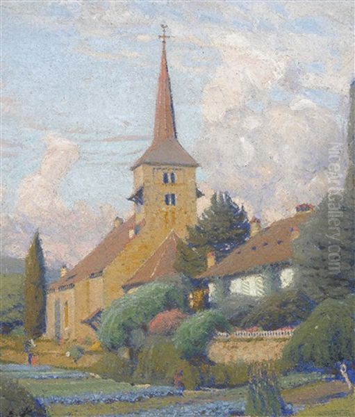 Sommerlicher Garten Mit Kirche Oil Painting by Jean Philippe Edouard Robert