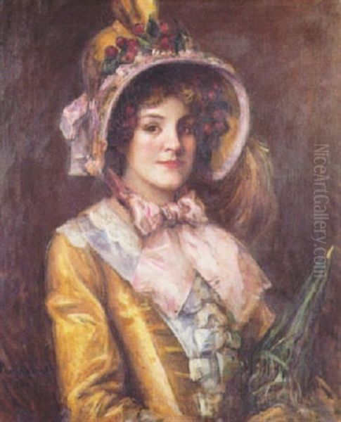 Portrait De Jeune Femme A L'ombrelle Oil Painting by Leo Paul Samuel Robert