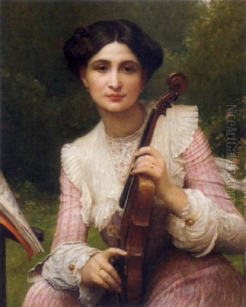 Jeune Femme Tenant Un Violon Oil Painting by Leon Paul Joseph Robert