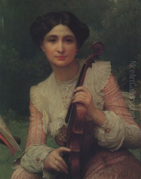 Jeune Femme Tenant Un Violon D'epoque Xviiieme Siecle De Montage Baroque Oil Painting by Leon Paul Joseph Robert