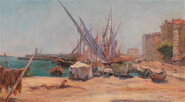 Port Scene In Cannes(?) Oil Painting by Leopold Robert