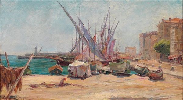 Harbour Scene In Cannes Oil Painting by Leopold Robert