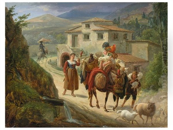 Beladener Esel Vor Einer Ortschaft Oil Painting by Leopold Robert