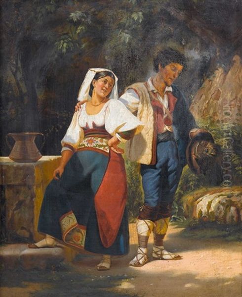 Jeune Fille Et Paysan by Leopold-Louis Robert