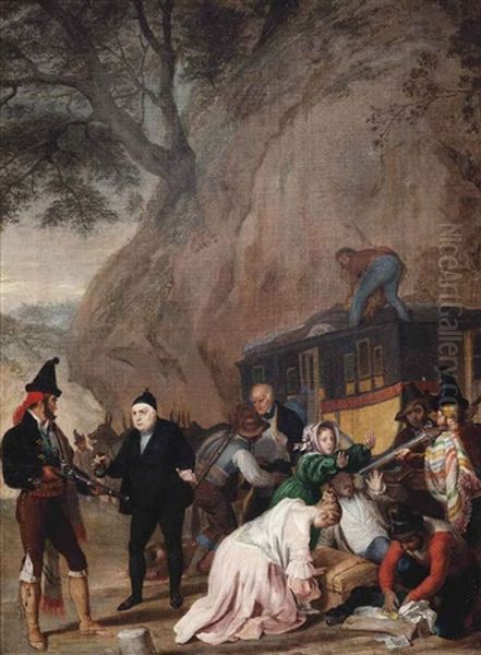 A Highway Robbery Oil Painting by Leopold-Louis Robert