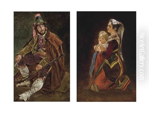 A Brigand (+ A Mother And Child; Pair) Oil Painting by Leopold-Louis Robert