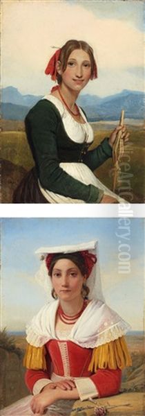 Fileuse De Sora (+ Femme De Frascati; Pair) Oil Painting by Leopold-Louis Robert