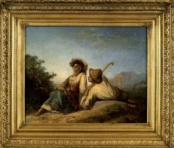 Couple Napolitain Oil Painting by Leopold-Louis Robert