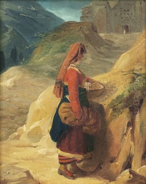 Lavandiere Italienne Pres De La Porte D'une Ville Oil Painting by Leopold-Louis Robert