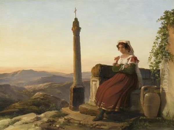 Jeune Femme Italienne Dans Un Paysage Montagneux Oil Painting by Leopold-Louis Robert