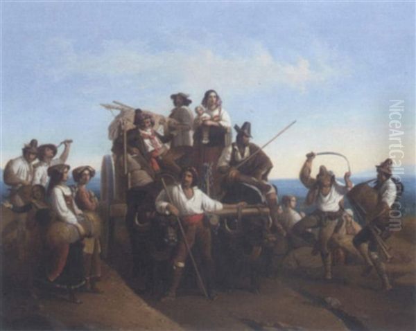 Arrivee Des Moissonneurs Dans Les Marais Pontins Oil Painting by Leopold-Louis Robert