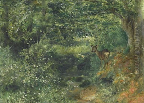 Waldpartie Mit Jungem Reh Oil Painting by Paul Robert