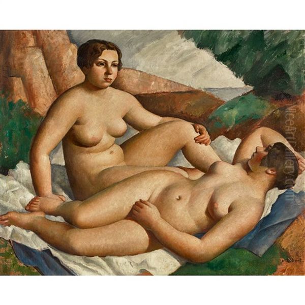 Deux Baigneuses Oil Painting by Paul Theophile Robert