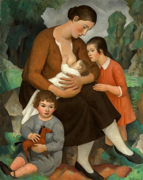 Mere Et Enfants Oil Painting by Paul Theophile Robert