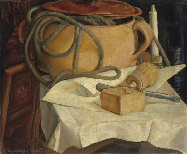 Still Life With Candle And Pot Oil Painting by Dmitrievich Grigor'Ev Boris