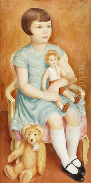 Sitzendes Madchen Mit Puppe Und Teddybar Oil Painting by Paul Theophile Robert