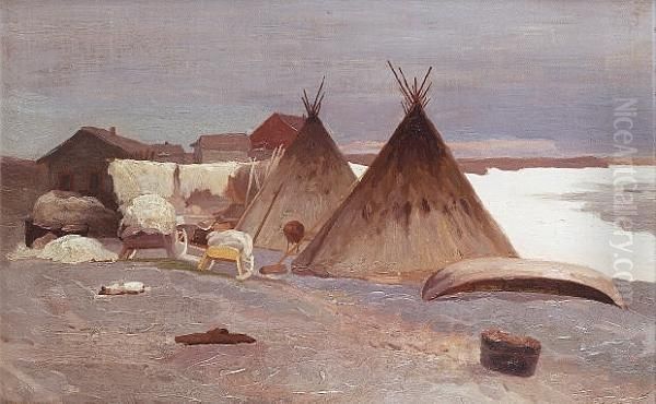 Encampment In The Snow Oil Painting by Alexandr Alekseevich Borisov