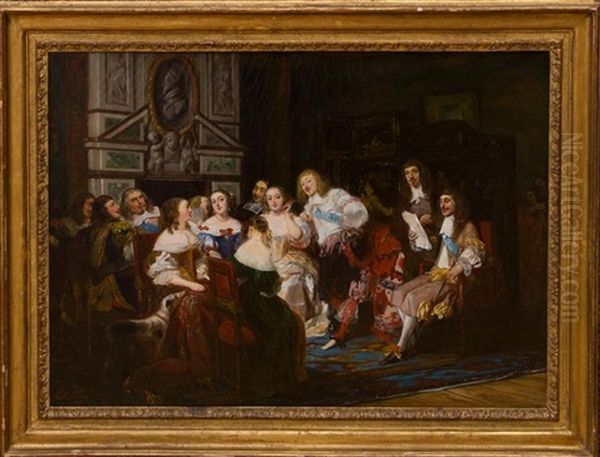 Une Lecture Chez Madame De Sevigne Oil Painting by Joseph Nicolas Robert-Fleury