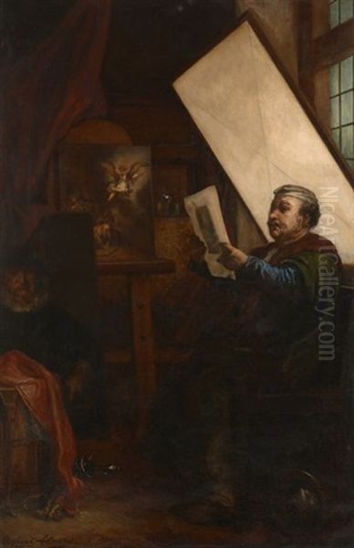 Rembrandt Dans Son Atelier Oil Painting by Joseph Nicolas Robert-Fleury