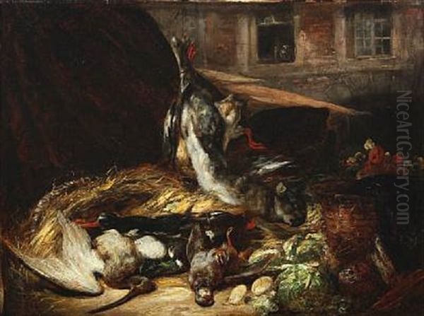 Nature Morte With Birds Oil Painting by Joseph Nicolas Robert-Fleury