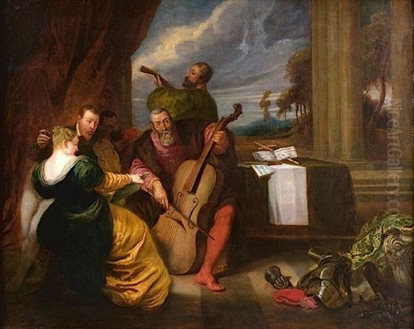 Assemblee De Musiciens Venitiens Oil Painting by Joseph Nicolas Robert-Fleury