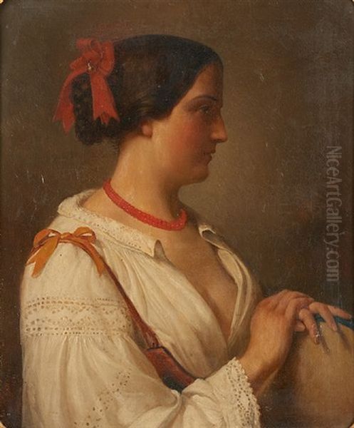 La Joueuse De Tambourin Oil Painting by Albert Pierre Roberti