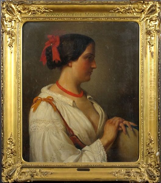 Jeune Femme Au Tambourin Oil Painting by Albert Pierre Roberti