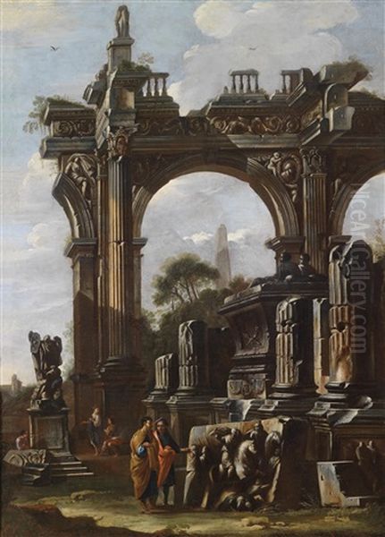 Capriccio Mit Ruinen Und Figuren Oil Painting by Domenico Roberti