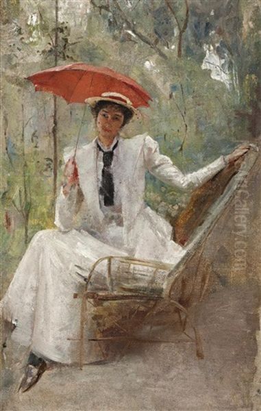 Lady With A Parasol Oil Painting by Tom Roberts