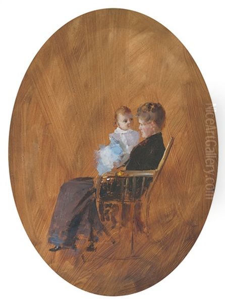 Annie Springthorpe And Enid Springthorpe Oil Painting by Tom Roberts