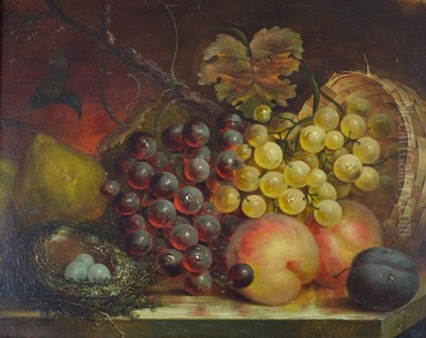 Still Life Of Fruit With Birds Nest Oil Painting by Benjamin Roberts