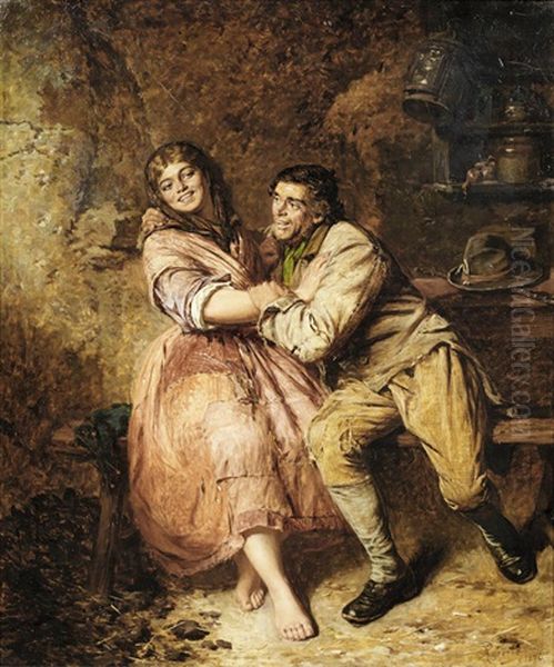 Rory O'more Courting Kathleen Bawn Oil Painting by Edwin Thomas Roberts