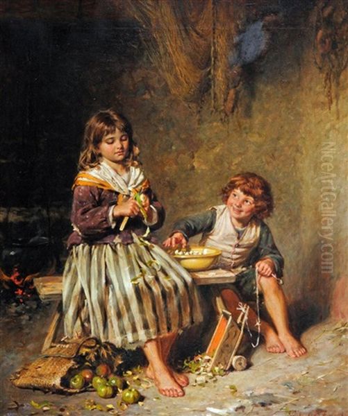 Helping Mother Oil Painting by Edwin Thomas Roberts