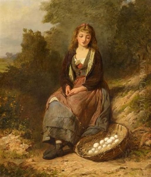 Junges Madchen Mit Einem Eierkorb Am Wegesrand Oil Painting by Edwin Thomas Roberts