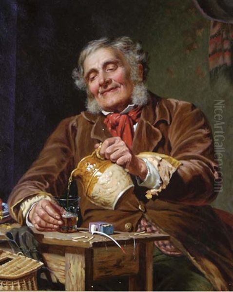 A Warming Brew Oil Painting by Edwin Thomas Roberts