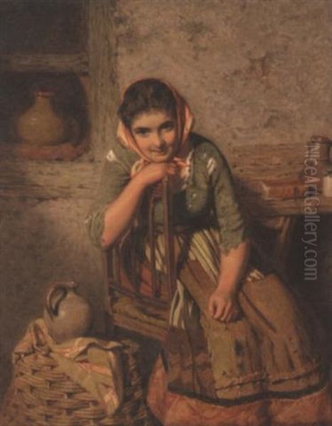 In The Kitchen Oil Painting by Edwin Thomas Roberts