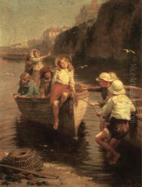 Safe In Harbour Or Golden Hours Oil Painting by Edwin Thomas Roberts