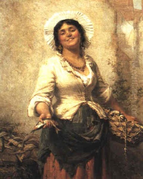 Connemara Fish Girl Oil Painting by Edwin Thomas Roberts