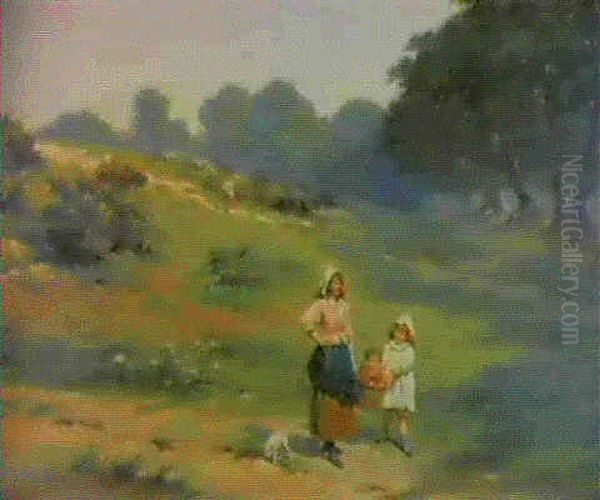 'hold Tight', Early Morning, Hampstead Heath Oil Painting by Edwin Thomas Roberts