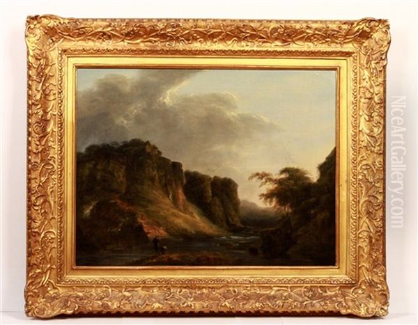 Paysage De Riviere Animee D'un Couple Oil Painting by Thomas Roberts