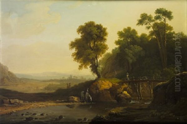 Landscape With River And Horse With Rider Oil Painting by Thomas Roberts