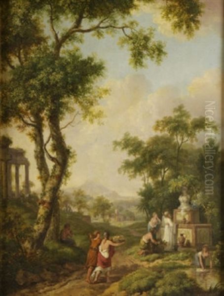 Classical Landscape With Figures Oil Painting by Thomas Sautelle Roberts