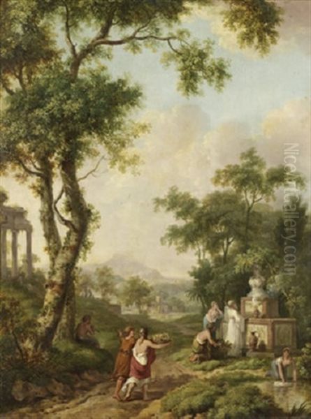 Classical Landscape With Figures Oil Painting by Thomas Sautelle Roberts