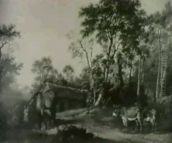 A Boy Hunter/landscape With Horse And Burros Oil Painting by Thomas Sautelle Roberts