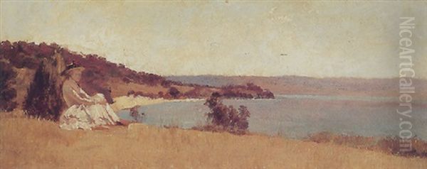 Elizabeth Lillie Williamson At Phillip Island Oil Painting by Thomas William Roberts