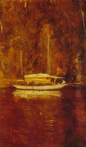 Sunset On The Yacht, Hastings River Oil Painting by Thomas William Roberts