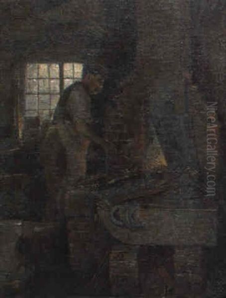 The Blacksmith Of Lytchett Matravers Oil Painting by Thomas William Roberts