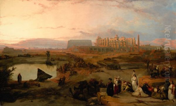 Ruins Of The Great Temple At Karnak, Sunset Oil Painting by David Roberts